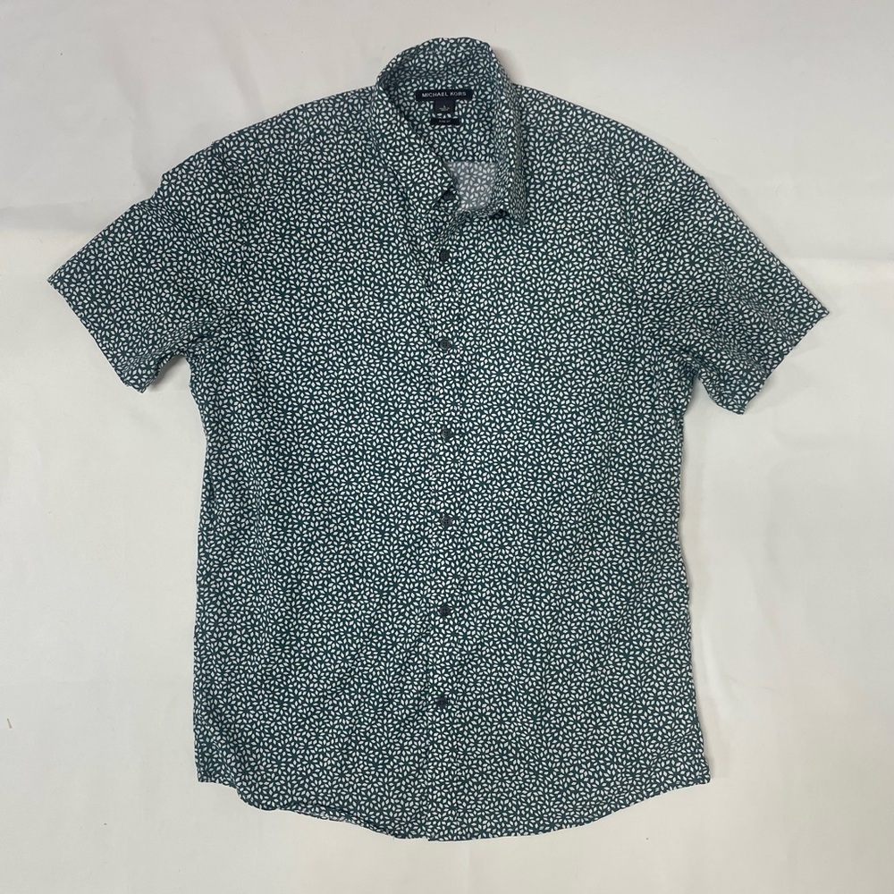 Michael Kors Slim Fit Short Sleeve Button Up Shirt Men Size Large